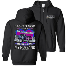 Load image into Gallery viewer, I Asked God For A Best Friend Trucker Wife Hoodies black zip