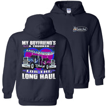 Load image into Gallery viewer, My Boyfriend's A Trucker And I'm In It For The Longhaul Truckers Girlfriend Hoodie navy
