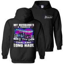 Load image into Gallery viewer, My Husband's A Trucker Wife Hoodie black