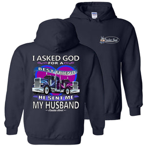 I Asked God For A Best Friend Trucker Wife Hoodies navy