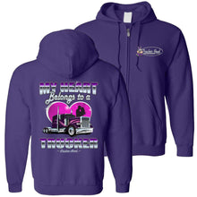 Load image into Gallery viewer, My Heart Belongs To A Trucker Truckers Wife Hoodie z purple