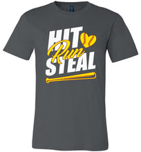 Load image into Gallery viewer, Hit Run Steal Softball T-Shirt asphalt