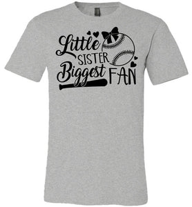 Little Sister Biggest Fan Baseball Sister T Shirt gray