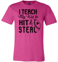 Load image into Gallery viewer, I Teach My Kid To Hit & Steal Baseball Parent Shirt berry