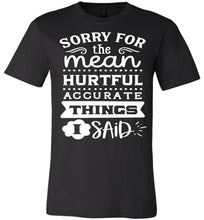 Load image into Gallery viewer, Sorry For The Mean Accurate Things I Said Sarcastic Shirts black