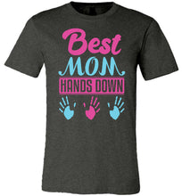 Load image into Gallery viewer, Best Mom Hands Down Mom T Shirt with names dark heather gray