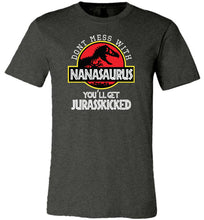 Load image into Gallery viewer, Don't Mess With Nanasaurus T-shirt dark heather