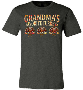 Grandma's Favorite Turkeys Funny Fall Shirts Funny Grandma Shirts dark heather