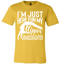 Load image into Gallery viewer, I'm Just Here For My Flippin' Granddaughter Gymnastics Grandma Grandpa T Shirt yellow