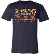 Load image into Gallery viewer, Grandma's Favorite Turkeys Funny Fall Shirts Funny Grandma Shirts navy