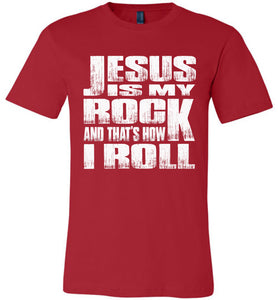 Christian T-Shirt, Jesus Is My Rock And That's How I Roll red