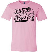 Load image into Gallery viewer, Little Sister Biggest Fan Baseball Sister T Shirt pink