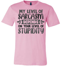 Load image into Gallery viewer, My Level Of Sarcasm Depends On Your Level Of Stupidity Sarcastic Shirts pink
