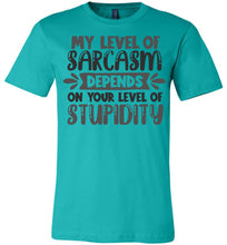 Load image into Gallery viewer, My Level Of Sarcasm Depends On Your Level Of Stupidity Sarcastic Shirts teal