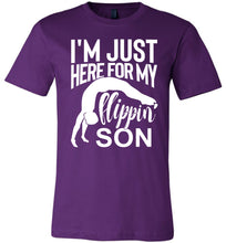 Load image into Gallery viewer, I'm Just Here For My Flippin' Son Gymnastics Shirts For Parents team purple