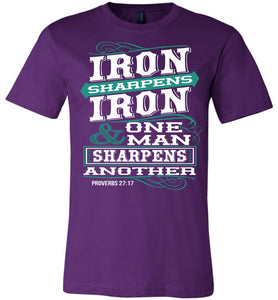 Iron Sharpens Iron Prouverbs 27:17 Christian Bible Verse T Shirts purple