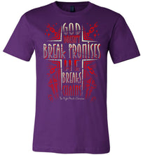 Load image into Gallery viewer, God Doesn't Break Promises He Breaks Chains Christian Quote Tee purple