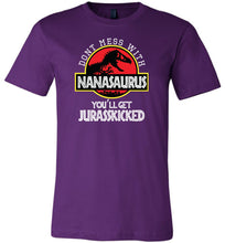 Load image into Gallery viewer, Don't Mess With Nanasaurus T-shirt purple