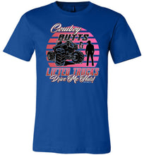 Load image into Gallery viewer, Cowboy Butts & Lifted Trucks Drive Me Nuts! Cowgirl T Shirt royal