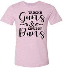 Load image into Gallery viewer, Trucks Guns And Cowboy Buns Country Cowgirl Girl T Shirts heather prism lilac