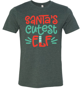 Santa's Cutest Elf Christmas Shirts adult heather forest green