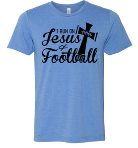 I Run On Jesus And Football Christian Football Shirts blue