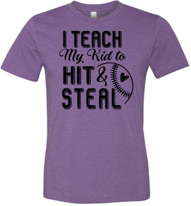 I Teach My Kid To Hit & Steal Baseball Parent Shirt purple