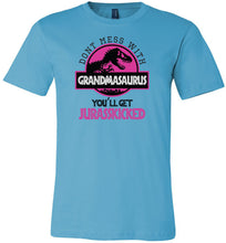 Load image into Gallery viewer, Don't Mess With Grandmasaurus T-shirt turquise