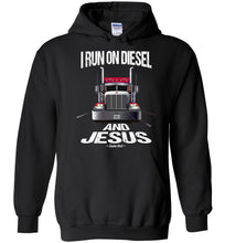 Load image into Gallery viewer, I Run On Diesel And Jesus Christian Trucker Hoodie black