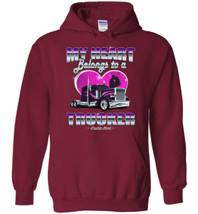 My Heart Belongs To A Trucker Truckers Wife Hoodie red