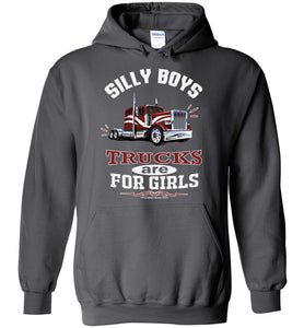 Silly Boys Trucks Are For Girls Women's Trucker Hoodie Pullover charcoal