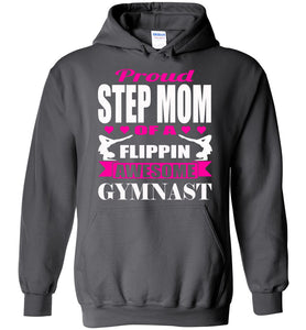 Proud Step Mom Of A Flippin Awesome Gymnast Gymnastics Mom Hoodie charcoal
