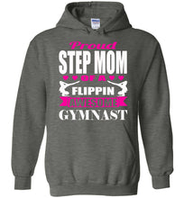 Load image into Gallery viewer, Proud Step Mom Of A Flippin Awesome Gymnast Gymnastics Mom Hoodie dark heather