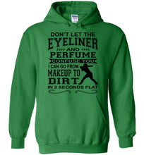 Load image into Gallery viewer, Don't Let The Eyeliner And Makeup Confuse You Funny Softball Hoodie green
