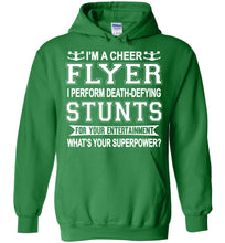 Load image into Gallery viewer, I'm A Cheer Flyer What's Your Superpower? Cheer Flyer Hoodies green