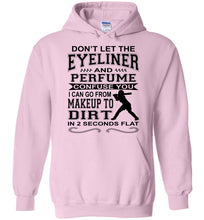 Load image into Gallery viewer, Don't Let The Eyeliner And Makeup Confuse You Funny Softball Hoodie light pink