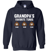 Load image into Gallery viewer, Grandpa's Favorite Turds Funny Grandpa Hoodie  navy