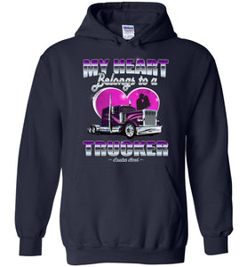 My Heart Belongs To A Trucker Truckers Wife Hoodie navy