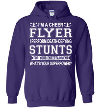 Load image into Gallery viewer, I'm A Cheer Flyer What's Your Superpower? Cheer Flyer Hoodies purple