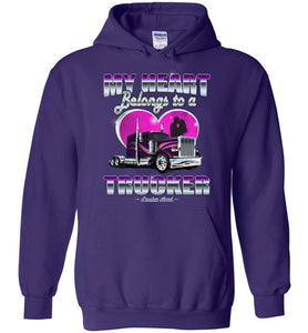 My Heart Belongs To A Trucker Truckers Wife Hoodie purple