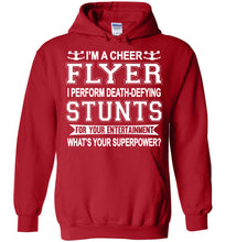 Load image into Gallery viewer, I'm A Cheer Flyer What's Your Superpower? Cheer Flyer Hoodies red