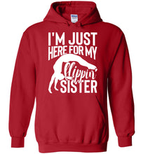 Load image into Gallery viewer, I'm Just Here For My Flippin' Sister Gymnastics Brother Sister Hoodie red