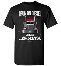 Load image into Gallery viewer, I Run On Diesel And Jesus Christian Trucker T Shirts crew