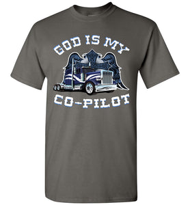 God Is My Co-Pilot Christian Trucker T Shirts charcoal