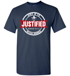 Justified Romans 5:1-2 Christian T Shirts navy