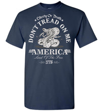 Load image into Gallery viewer, Liberty Or Death Don't Tread On Me T Shirt navy