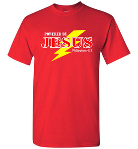 Powered By Jesus Christian T Shirt red