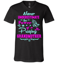 Load image into Gallery viewer, Never Underestimate The Power Of A Praying Grandmother T-Shirt black v-neck