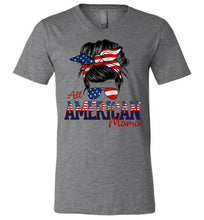 Load image into Gallery viewer, All American Mama Patriot Mom T Shirt | Patriotic Mom Shirts v nack dk gray