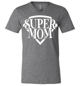Super Mom T Shirt v-neck  athletic heather
